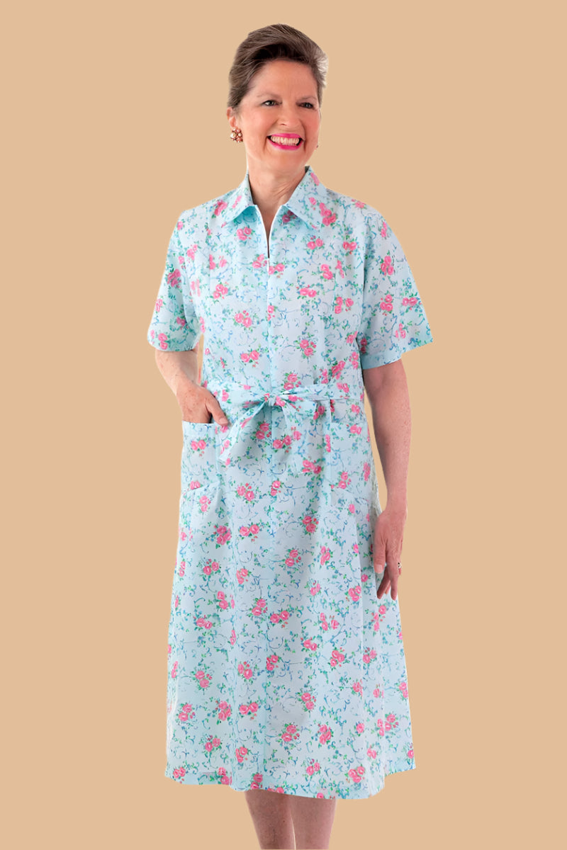 Short Sleeve Cotton/Poly House Dress for women by Buck & Buck in Blue, and available in different sizes. This dresses & skirts item is part of our dresses collection.