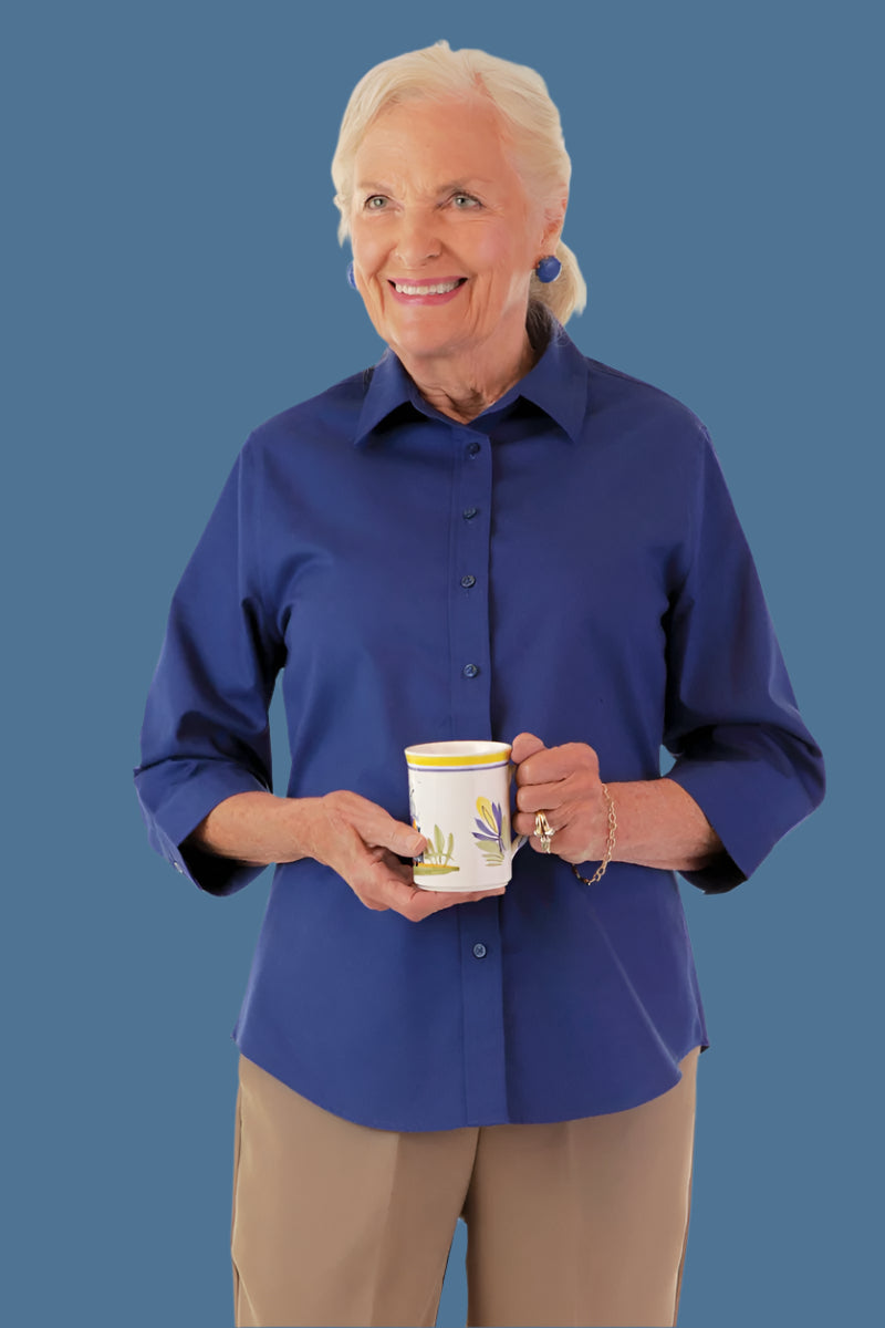 3/4 Sleeve Shirt With VELCRO® Fasteners for women by Buck & Buck in Royal, and available in different sizes. This tops item is part of our shirts collection.