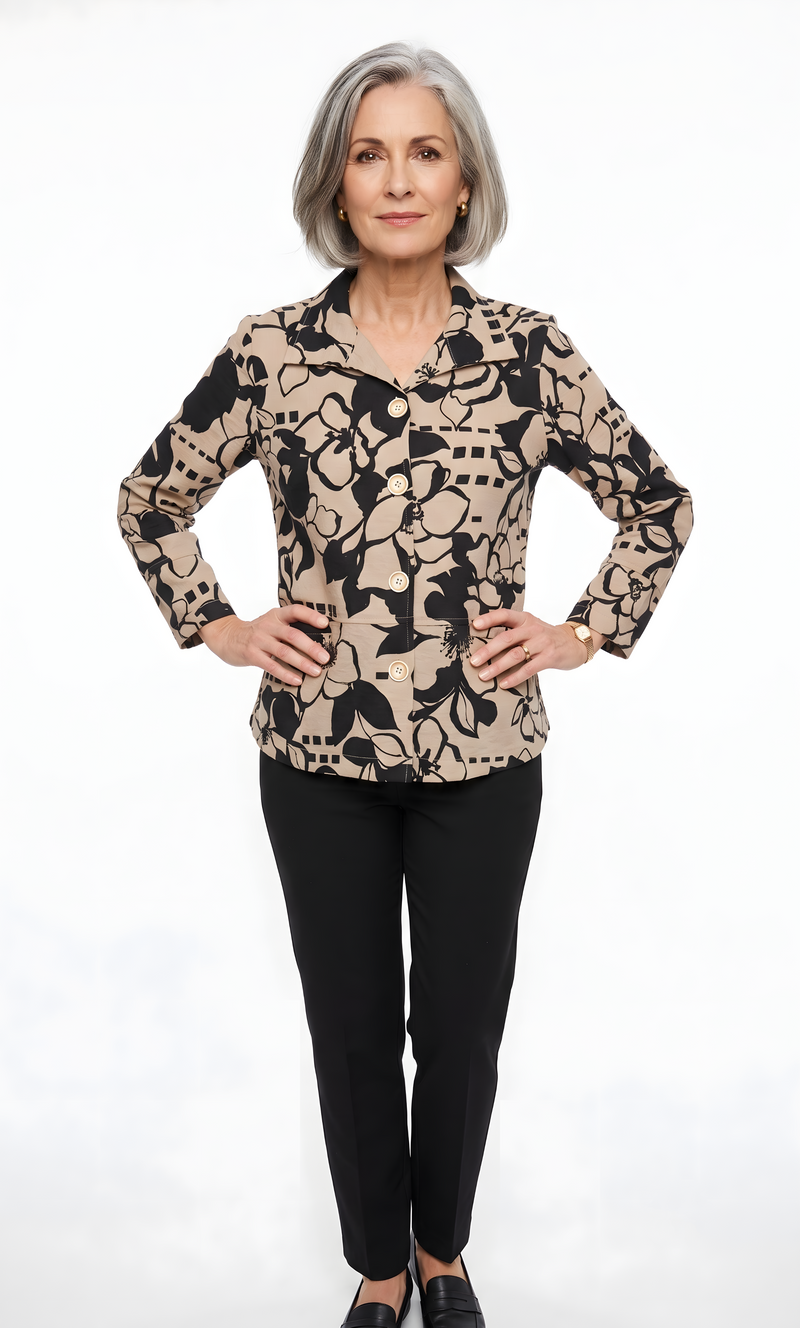 Women's Button Down Blouse With VELCRO® Closures by Alfred Dunner in white with black and available in different sizes. This top is part of our women's blouses collection.