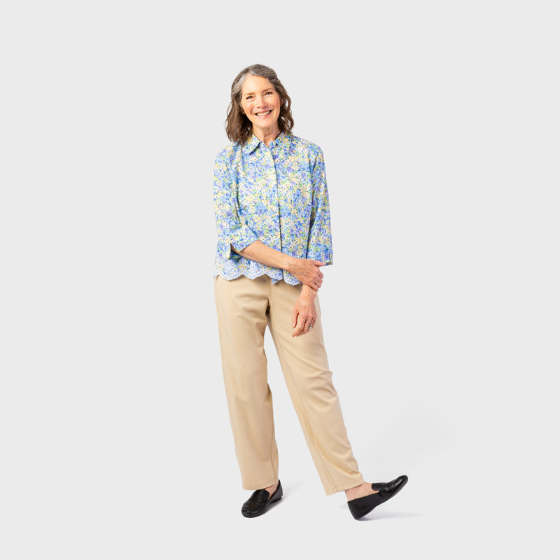 Women's Button Down Blouse With VELCRO® Closures by Alfred Dunner in blue floral and available in different sizes. This top is part of our women's blouses collection.