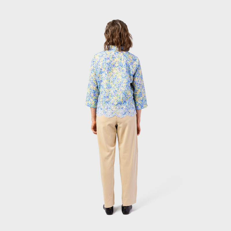 Women's Button Down Blouse With VELCRO® Closures by Alfred Dunner in blue floral and available in different sizes. This top is part of our women's blouses collection.