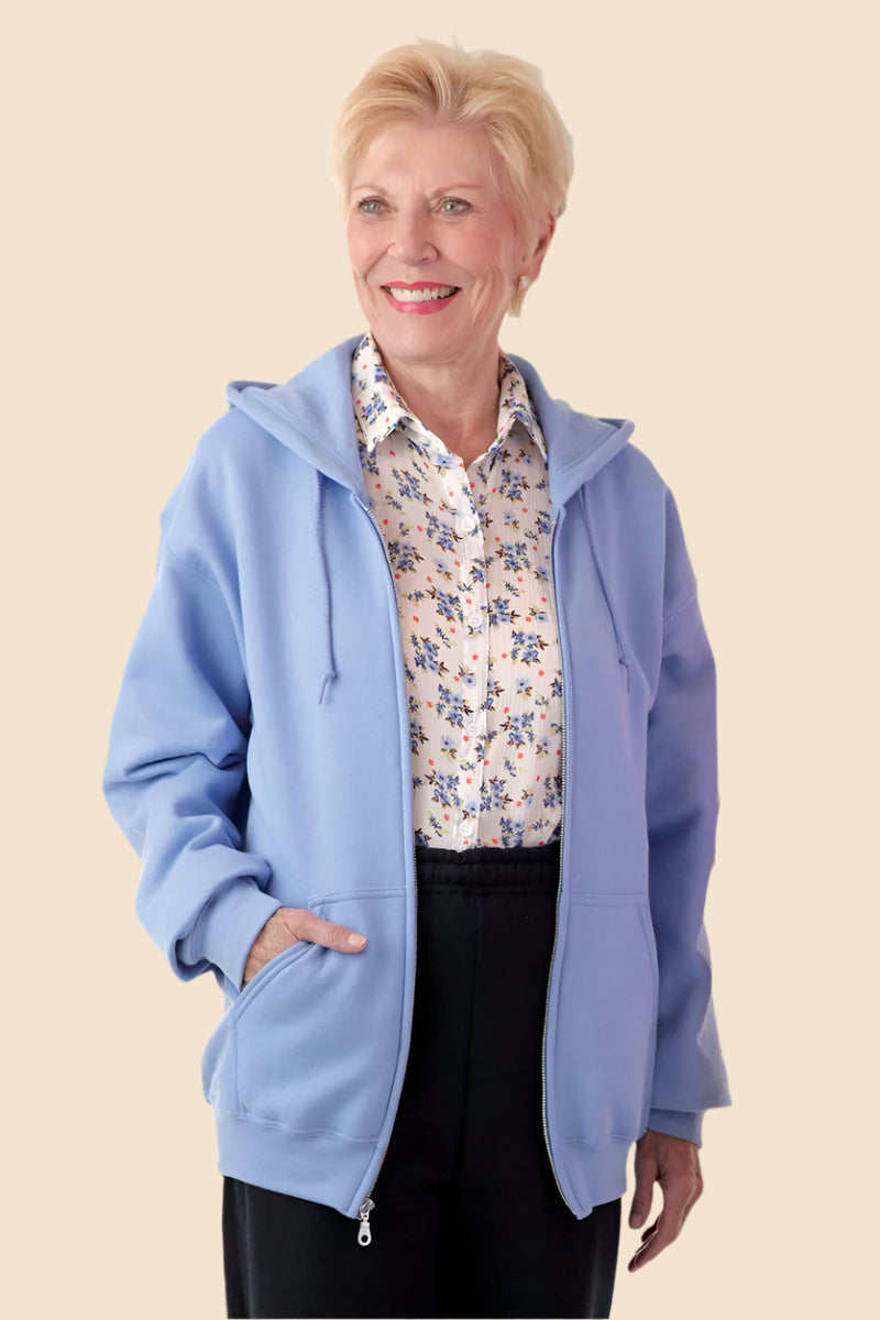 Women's Hooded Zip-Front Sweatshirt by Buck & Buck in Black, and available in different sizes. This tops item is part of our hoodies collection.