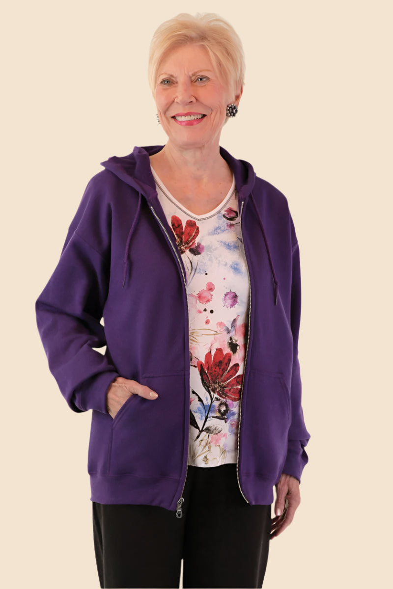 Women's Hooded Zip-Front Sweatshirt by Buck & Buck in Black, and available in different sizes. This tops item is part of our hoodies collection.