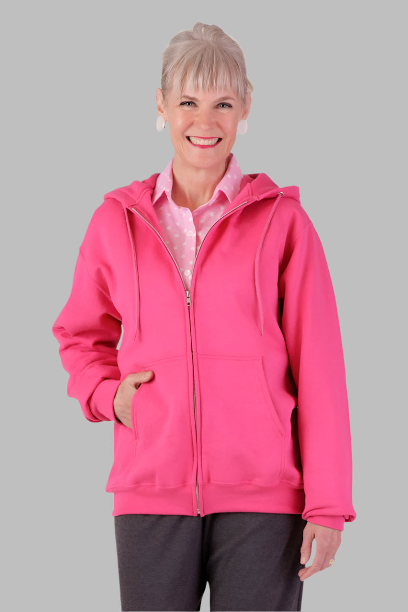 Women's Hooded Zip-Front Sweatshirt by Buck & Buck in Red, and available in different sizes. This tops item is part of our hoodies collection.