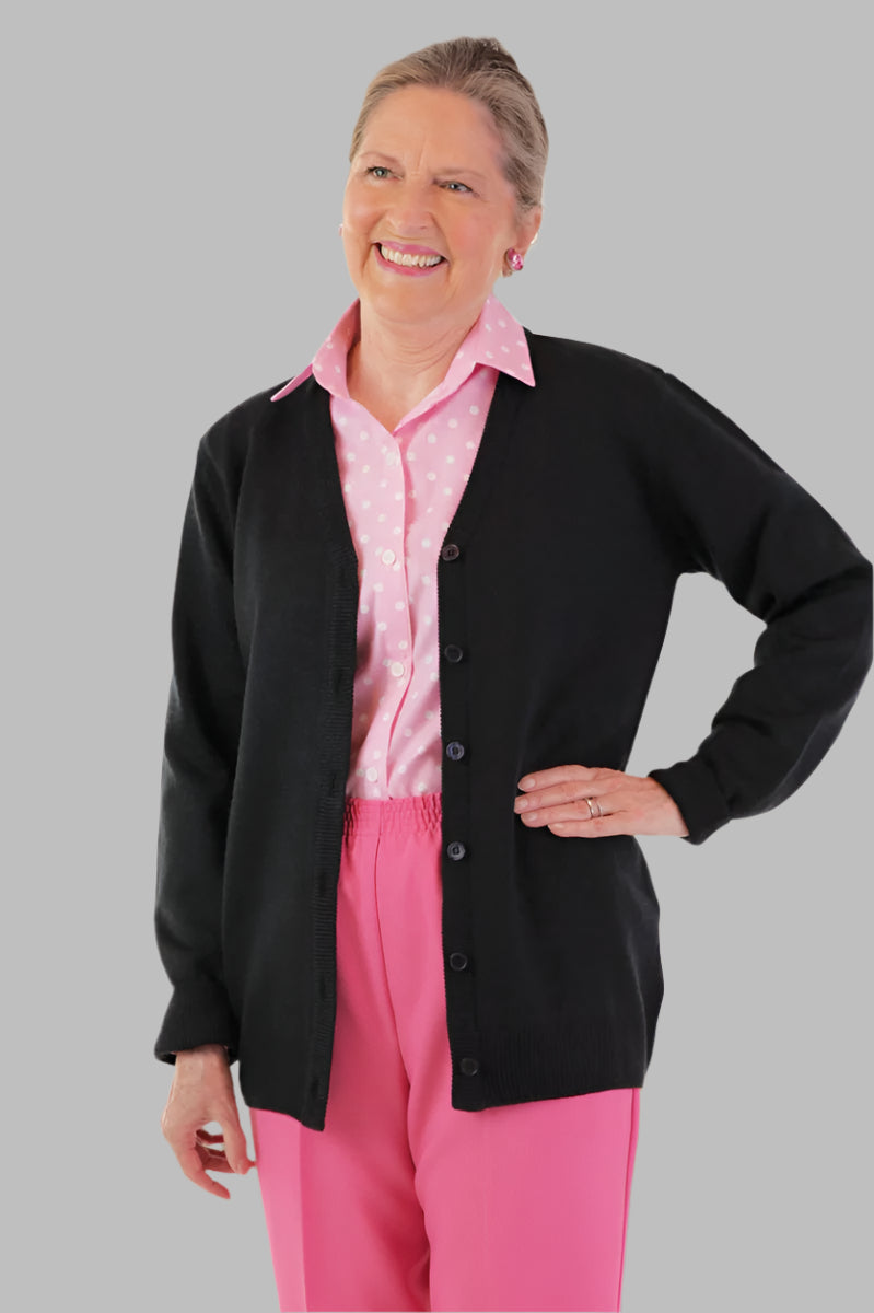 Acrylic V-Neck Cardigan for women by Buck & Buck in Black, and available in different sizes. This tops item is part of our cardigans collection.