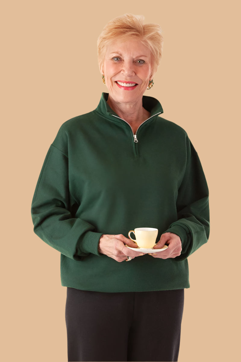 Women's Quarter Zip Sweat Top by Buck & Buck in Navy, and available in different sizes. This tops item is part of our sweatshirts collection.