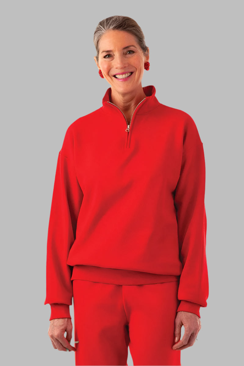Women's Quarter Zip Sweat Top by Buck & Buck in Red, and available in different sizes. This tops item is part of our sweatshirts collection.