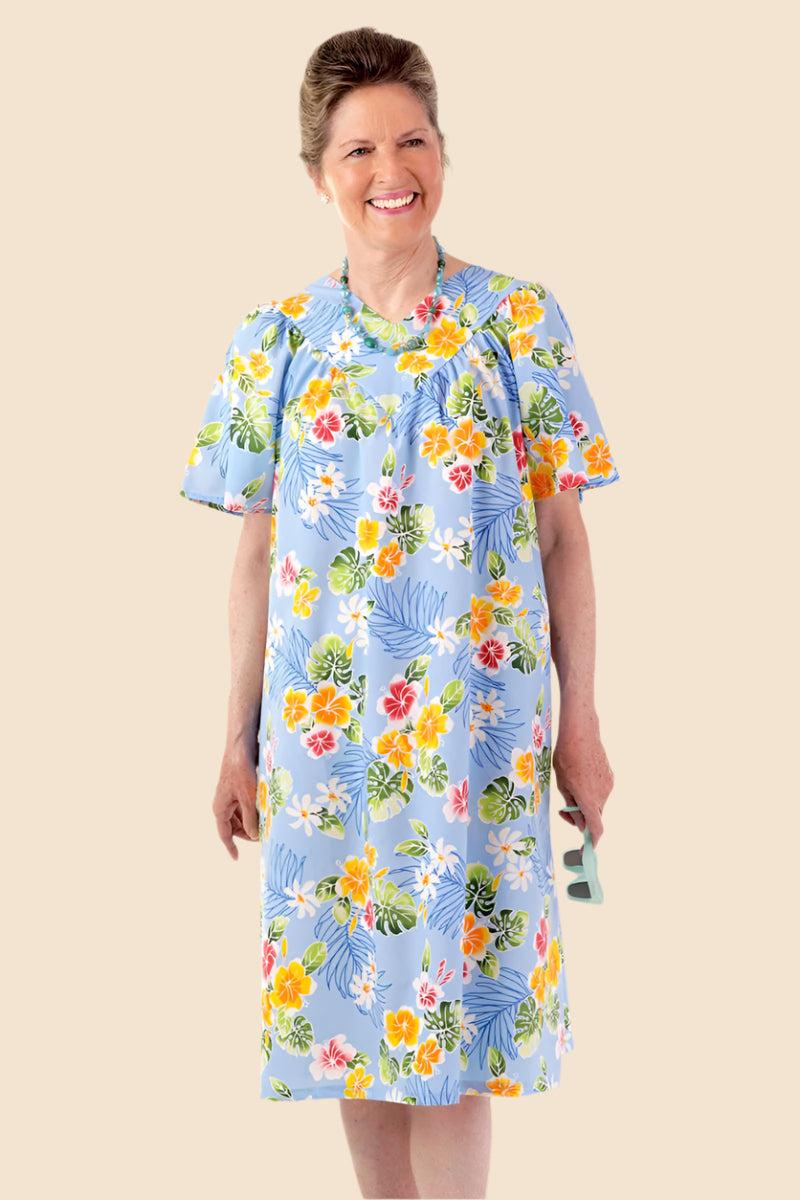Hawaiian Print Muu Muu for women by Buck & Buck in Turquoise, and available in different sizes. This dresses & skirts item is part of our dresses collection.