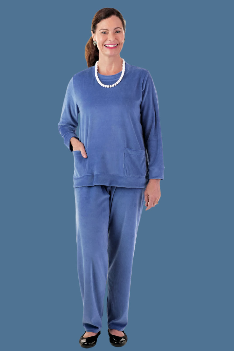Women's Velour Set With Pockets by Buck & Buck in Royal, and available in different sizes. This one-piece garments item is part of our outfit sets collection.
