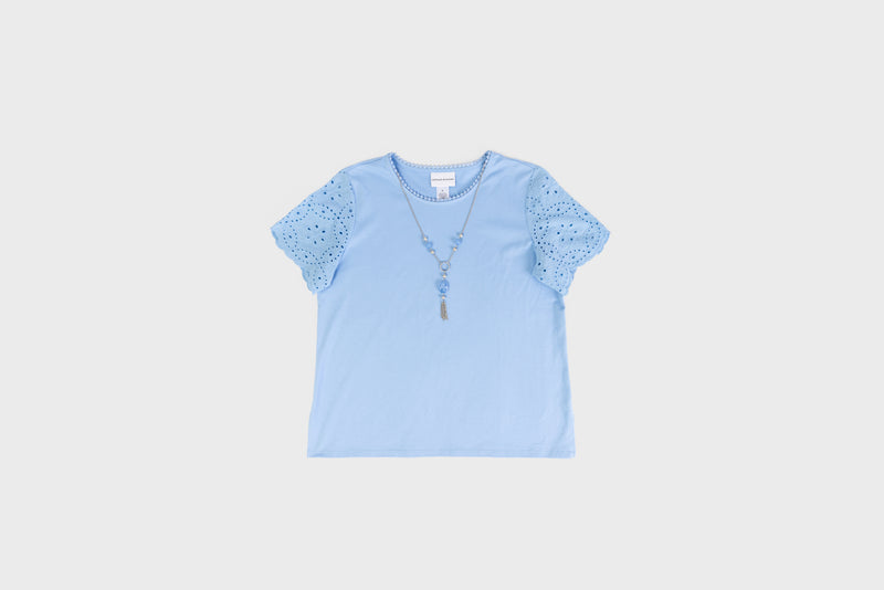 The Women's Short Sleeve Eyelet Top by Alfred Dunner in blue and available in different sizes. This top is part of our women's blouses collection.