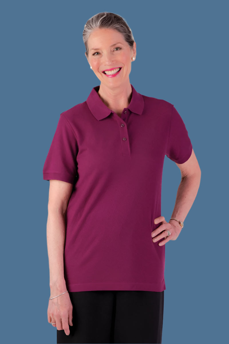 Women's Polo Shirt by Buck & Buck in Purple, and available in different sizes. This tops item is part of our polos collection.