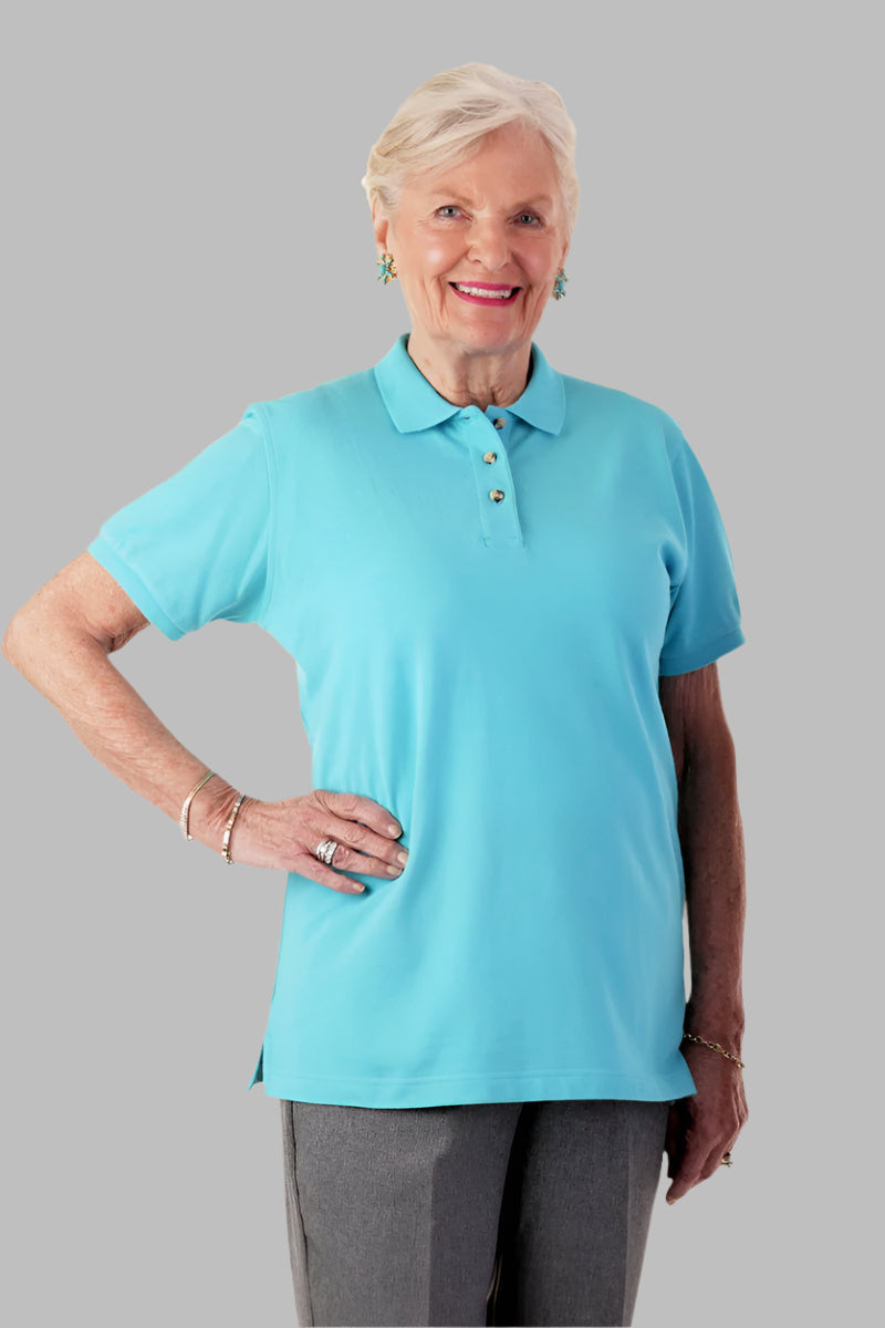 Women's Polo Shirt by Buck & Buck in Turquoise, and available in different sizes. This tops item is part of our polos collection.