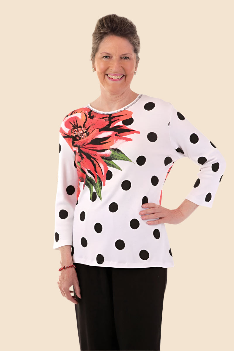 Snap Back Block Printed Knit Top for women by Buck & Buck in Black, and available in different sizes. This tops item is part of our blouses collection.