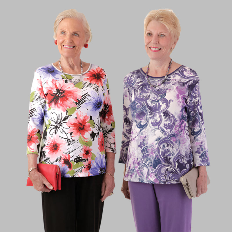 Snap Back Block Printed Knit Top for women by Buck & Buck in Red, and available in different sizes. This tops item is part of our blouses collection.