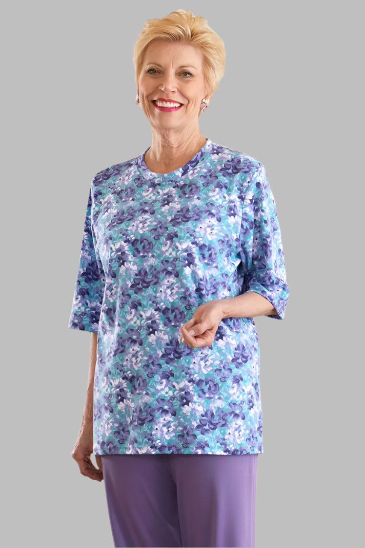 Short Sleeve Wrap Back Printed Knit Top for women by Buck & Buck, and available in different sizes. This tops item is part of our blouses collection.