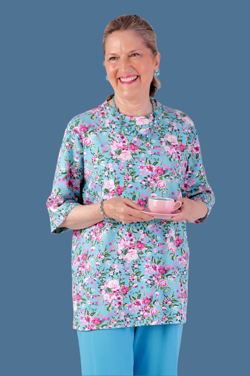 Short Sleeve Wrap Back Printed Knit Top for women by Buck & Buck, and available in different sizes. This tops item is part of our blouses collection.