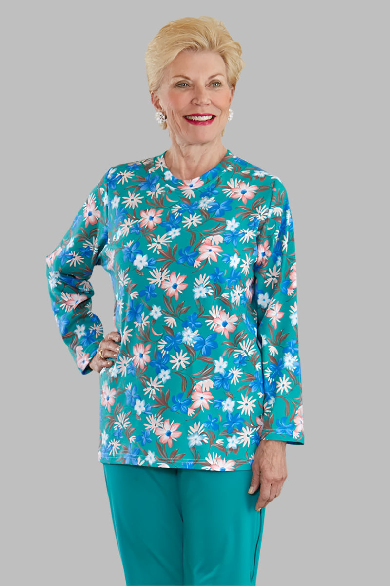Long Sleeve Wrap Back Printed Knit Top for women by Buck & Buck, and available in different sizes. This tops item is part of our tunics collection.