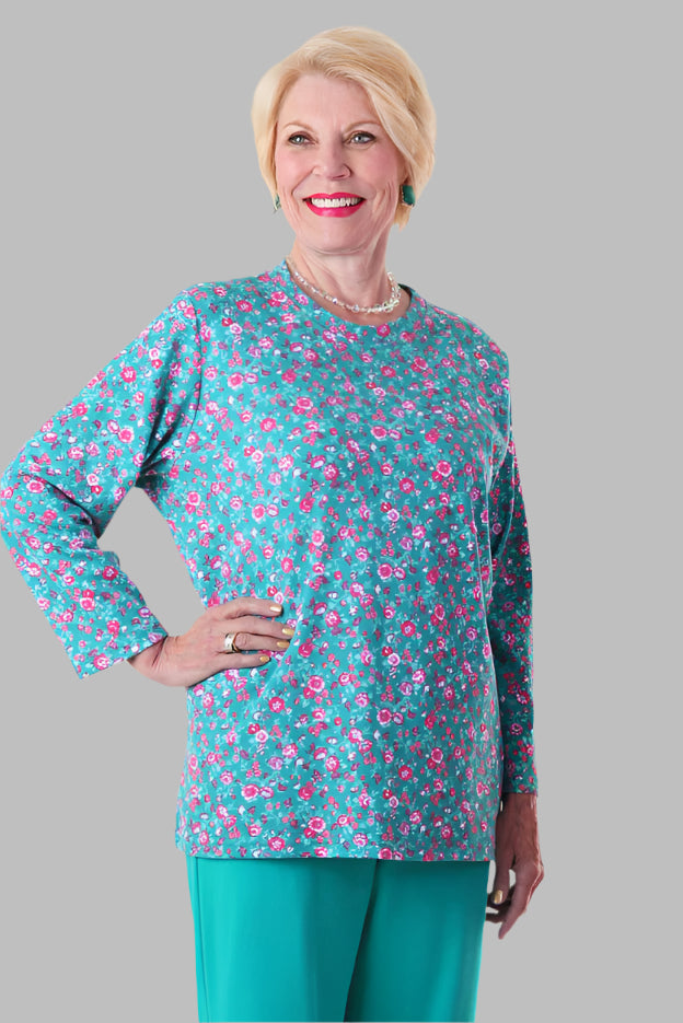 Long Sleeve Printed Knit Top for women by Buck & Buck in Blue, and available in different sizes. This tops item is part of our tunics collection.