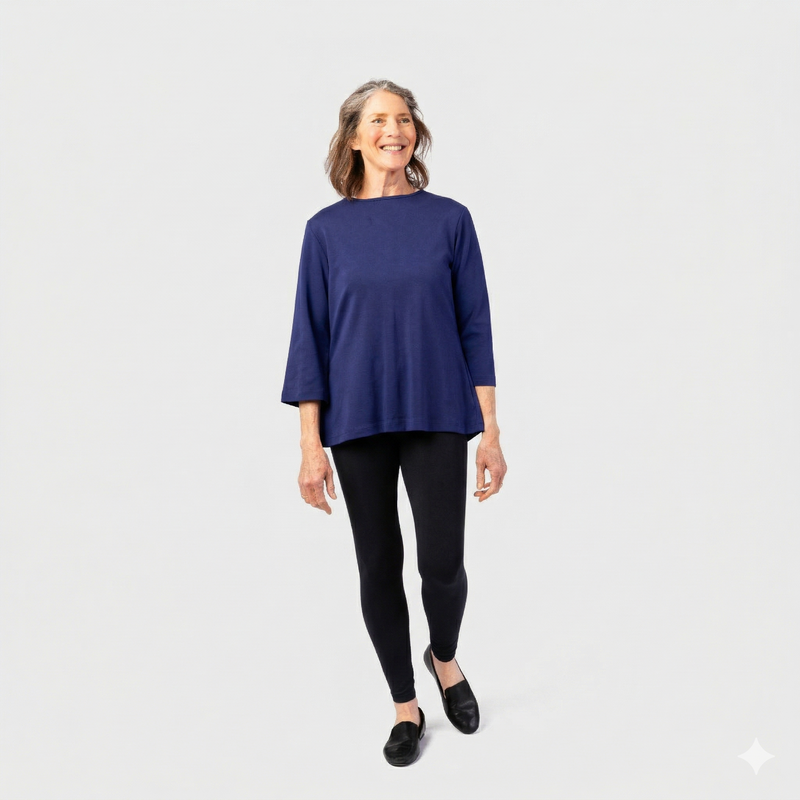 Women's Wrap Back Tunic by Buck & Buck in navy, and available in different sizes. This wrap back item is part of our tops collection.