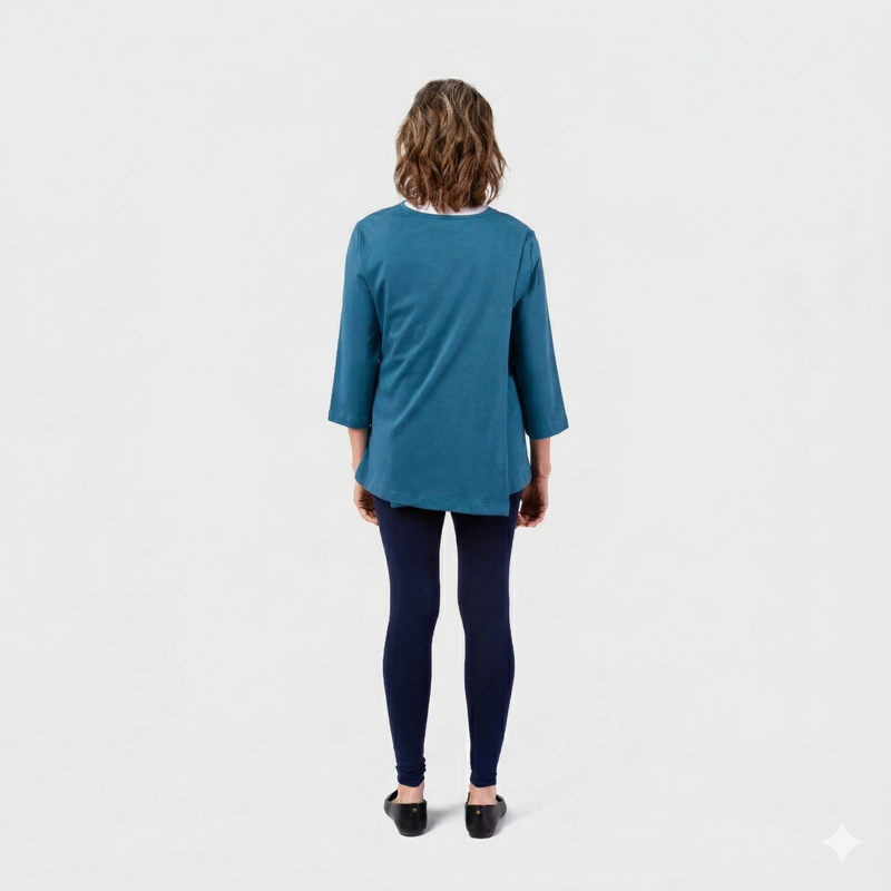 Women's Wrap Back Tunic by Buck & Buck in teal, and available in different sizes. This wrap back item is part of our tops collection.