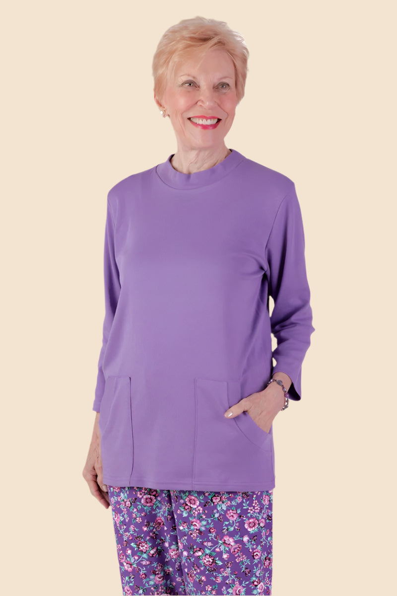 Solid Knit Top With Pockets for women by Buck & Buck in Lilac, and available in different sizes. This tops item is part of our blouses collection.