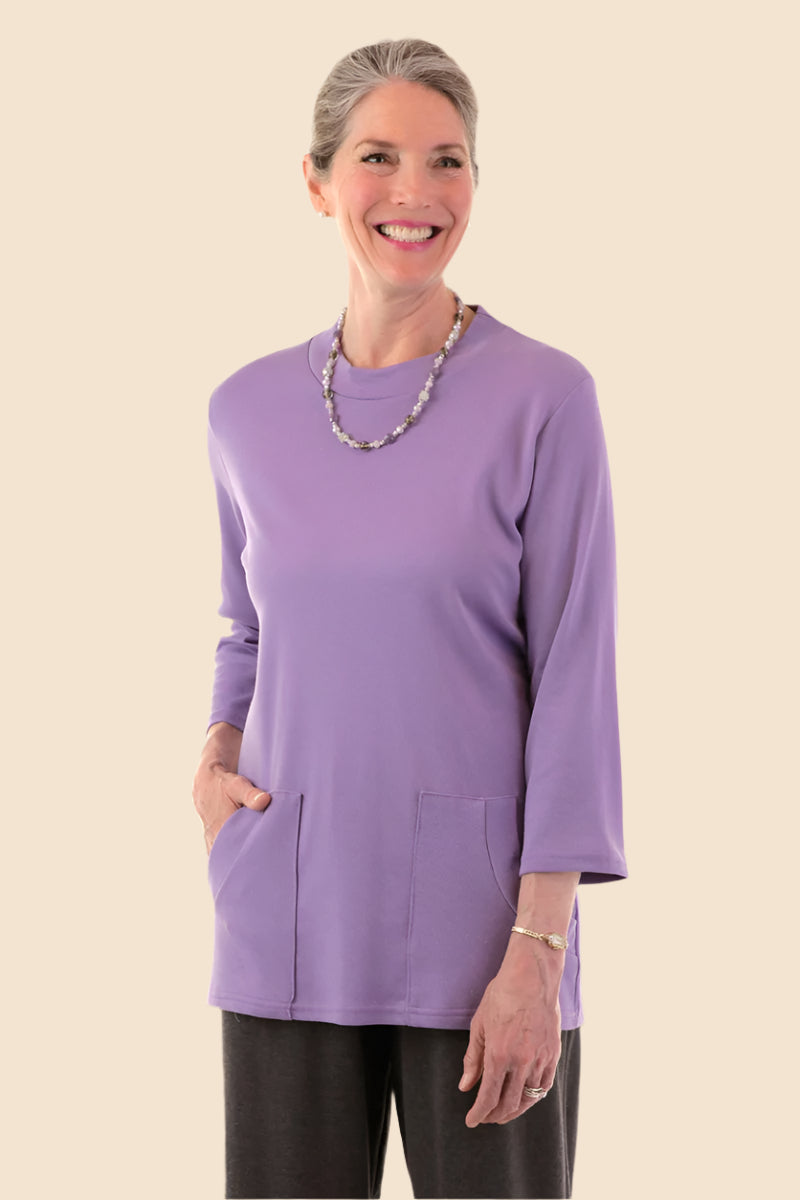 Solid Knit Top With Pockets for women by Buck & Buck in Lilac, and available in different sizes. This tops item is part of our blouses collection.
