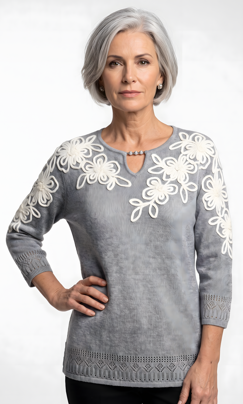 Women’s Detail Easy Fit Top by Alfred Dunner in gray, and available in different sizes. This top item is part of our blouses collection.