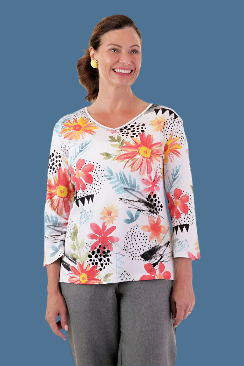 Block Print Knit Top for women by Buck & Buck, and available in different sizes. This tops item is part of our t-shirts collection.