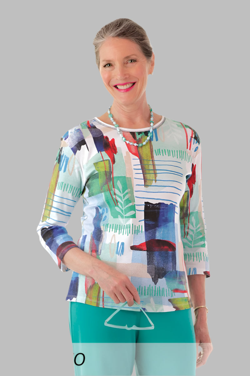 Block Print Knit Top for women by Buck & Buck, and available in different sizes. This tops item is part of our t-shirts collection.