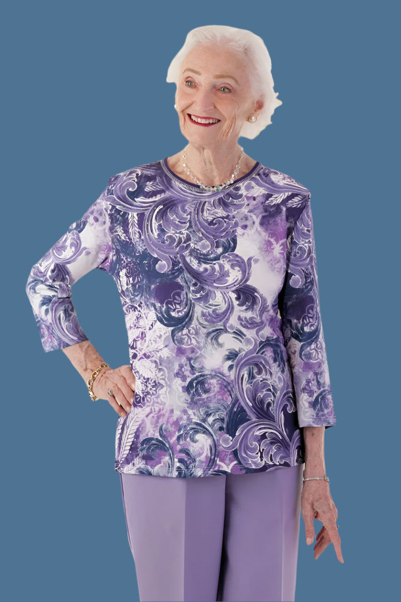 Block Print Knit Top for women by Buck & Buck, and available in different sizes. This tops item is part of our t-shirts collection.