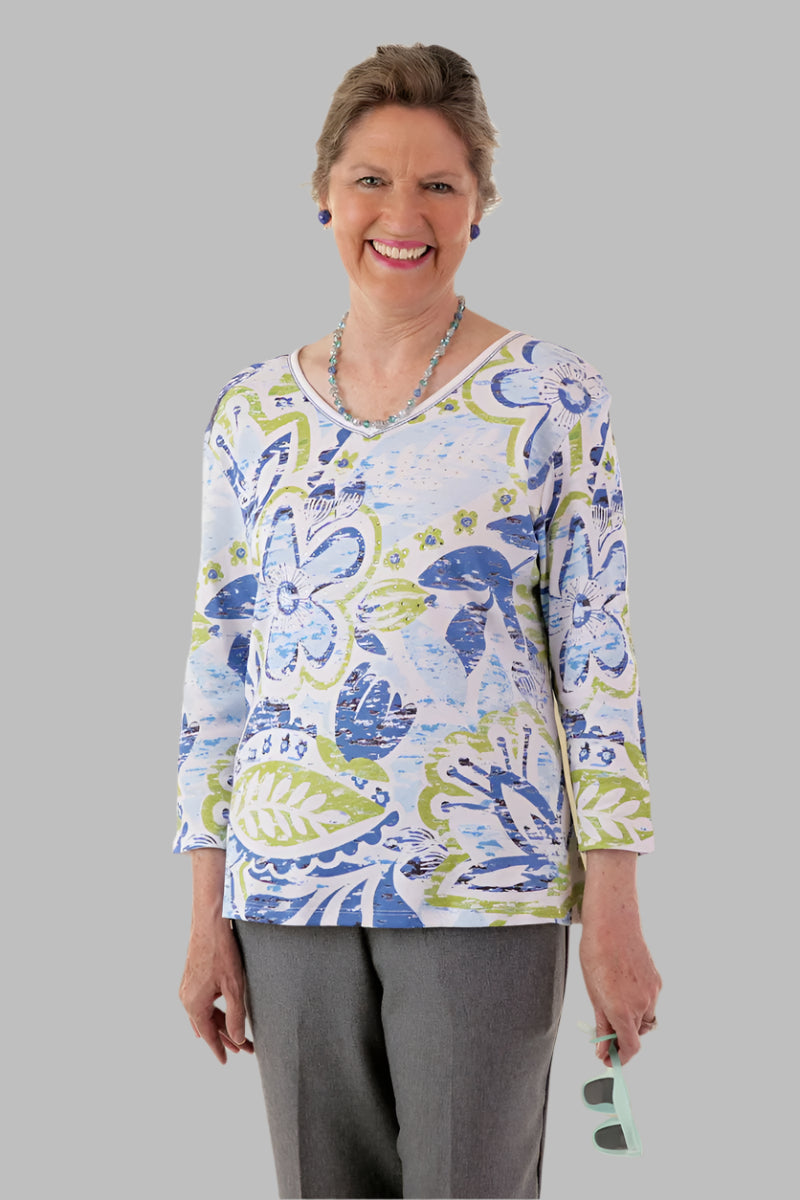 Block Print Knit Top for women by Buck & Buck, and available in different sizes. This tops item is part of our t-shirts collection.