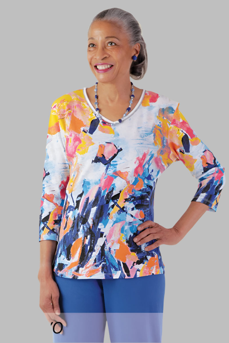 Block Print Knit Top for women by Buck & Buck, and available in different sizes. This tops item is part of our t-shirts collection.