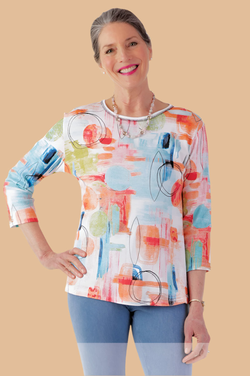 Block Print Knit Top for women by Buck & Buck, and available in different sizes. This tops item is part of our t-shirts collection.