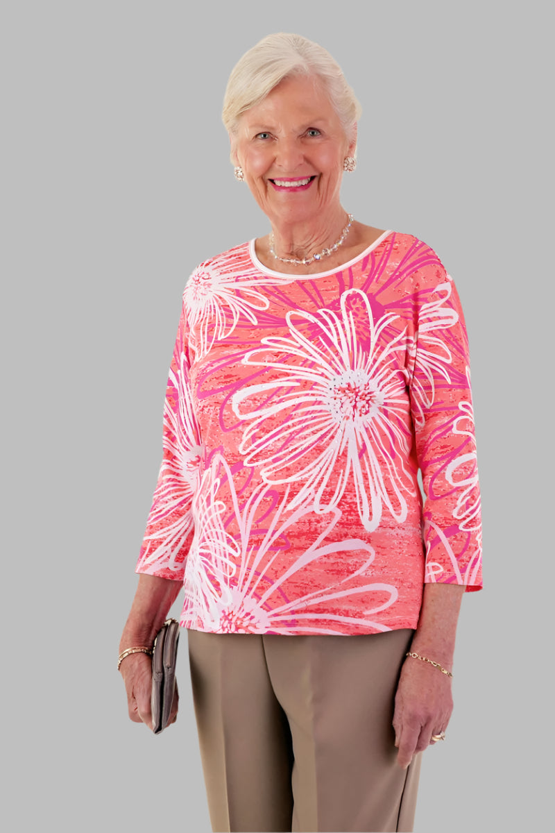 Block Print Knit Top for women by Buck & Buck in Pink, and available in different sizes. This tops item is part of our t-shirts collection.