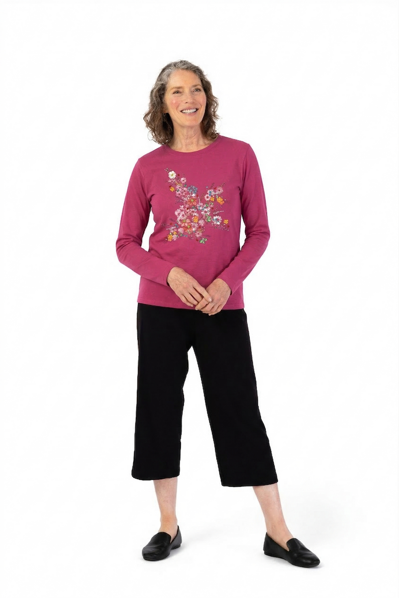 Women's Long Sleeve Printed T-Shirt by Buck & Buck in fuchsia, and available in different sizes. This tops item is part of our t-shirts collection.