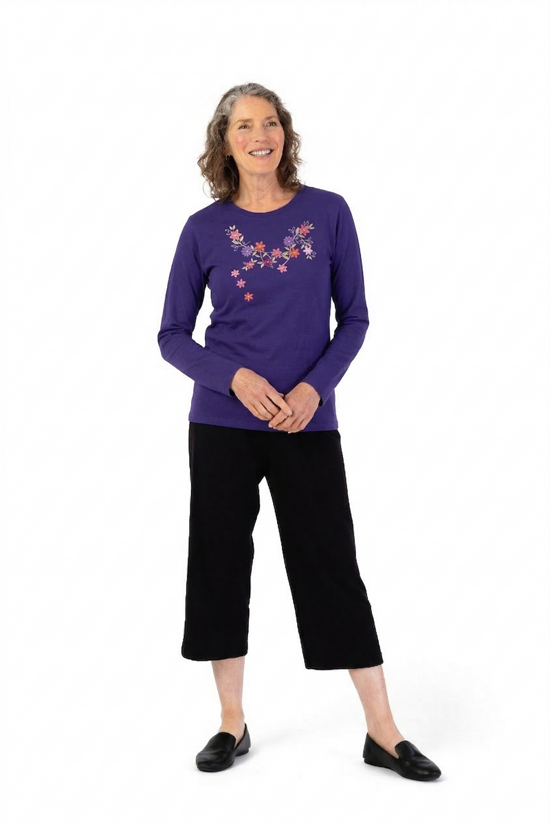 Women's Long Sleeve Printed T-Shirt by Buck & Buck in purple, and available in different sizes. This tops item is part of our t-shirts collection.