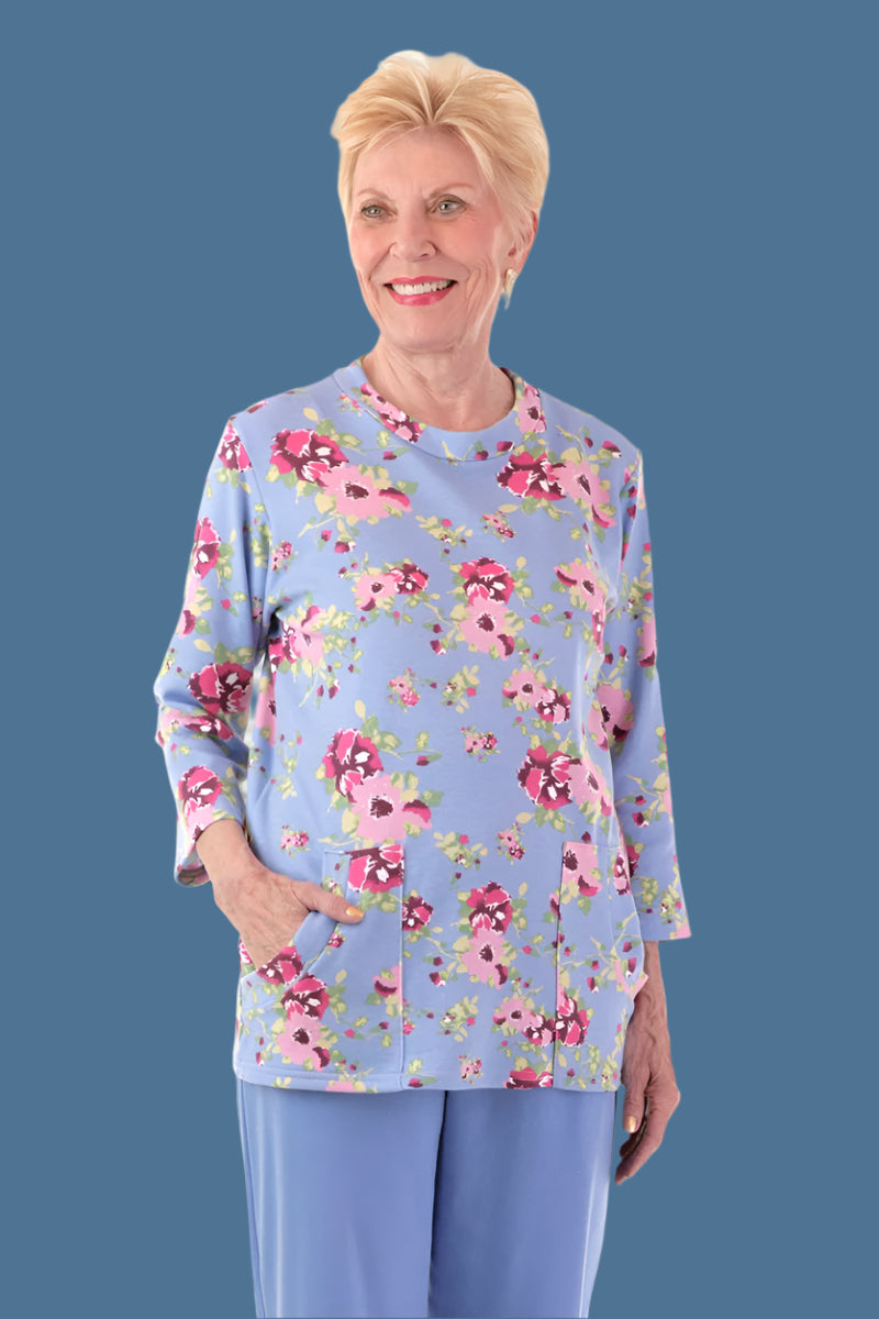 Printed Moon Pocket Wrap Back Top for women by Buck & Buck in Royal, and available in different sizes. This tops item is part of our blouses collection.