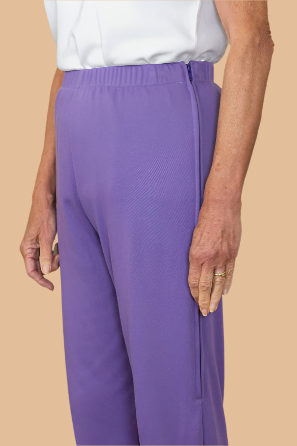Women's Side-Zip Knit Pants by Buck & Buck in Purple, and available in different sizes. This bottoms item is part of our pants collection.