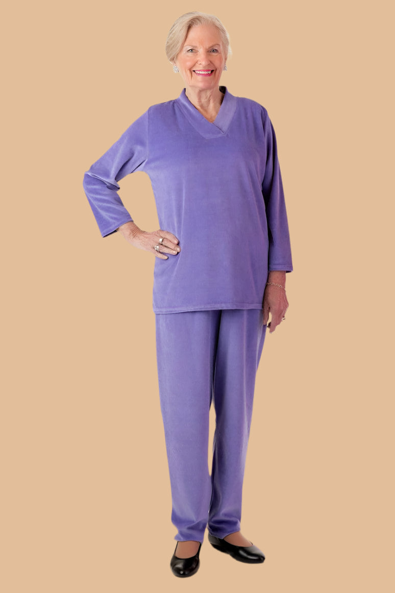 Women's Adaptive Velour Set by Buck & Buck in Purple, and available in different sizes. This one-piece garments item is part of our outfit sets collection.