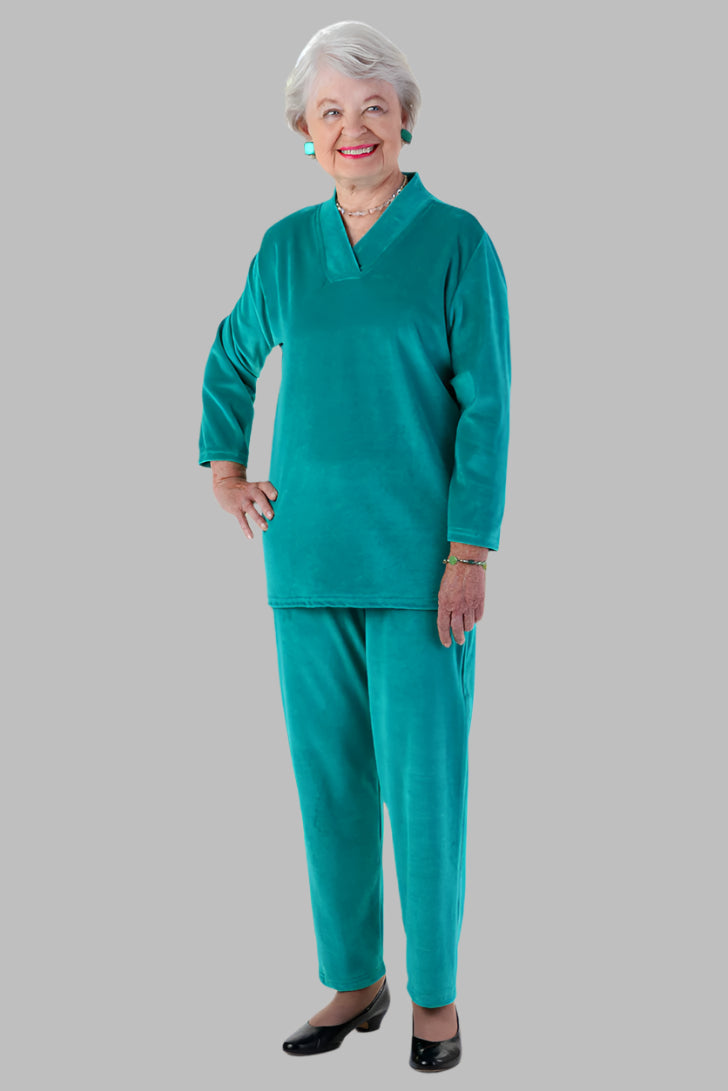Women's Adaptive Velour Set by Buck & Buck in Jade, and available in different sizes. This one-piece garments item is part of our outfit sets collection.