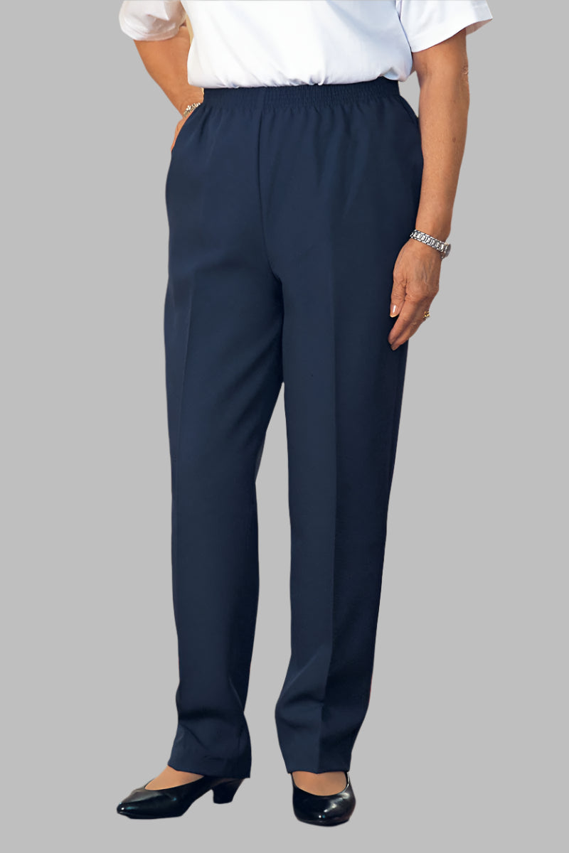 Poly Gabardine Slacks for women by Buck & Buck in Navy, and available in different sizes. This bottoms item is part of our trousers collection.