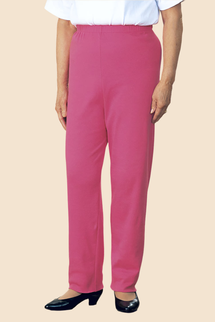 Women's Cotton/Poly Knit Pants by Buck & Buck in Fuchsia, and available in different sizes. This bottoms item is part of our trousers collection.