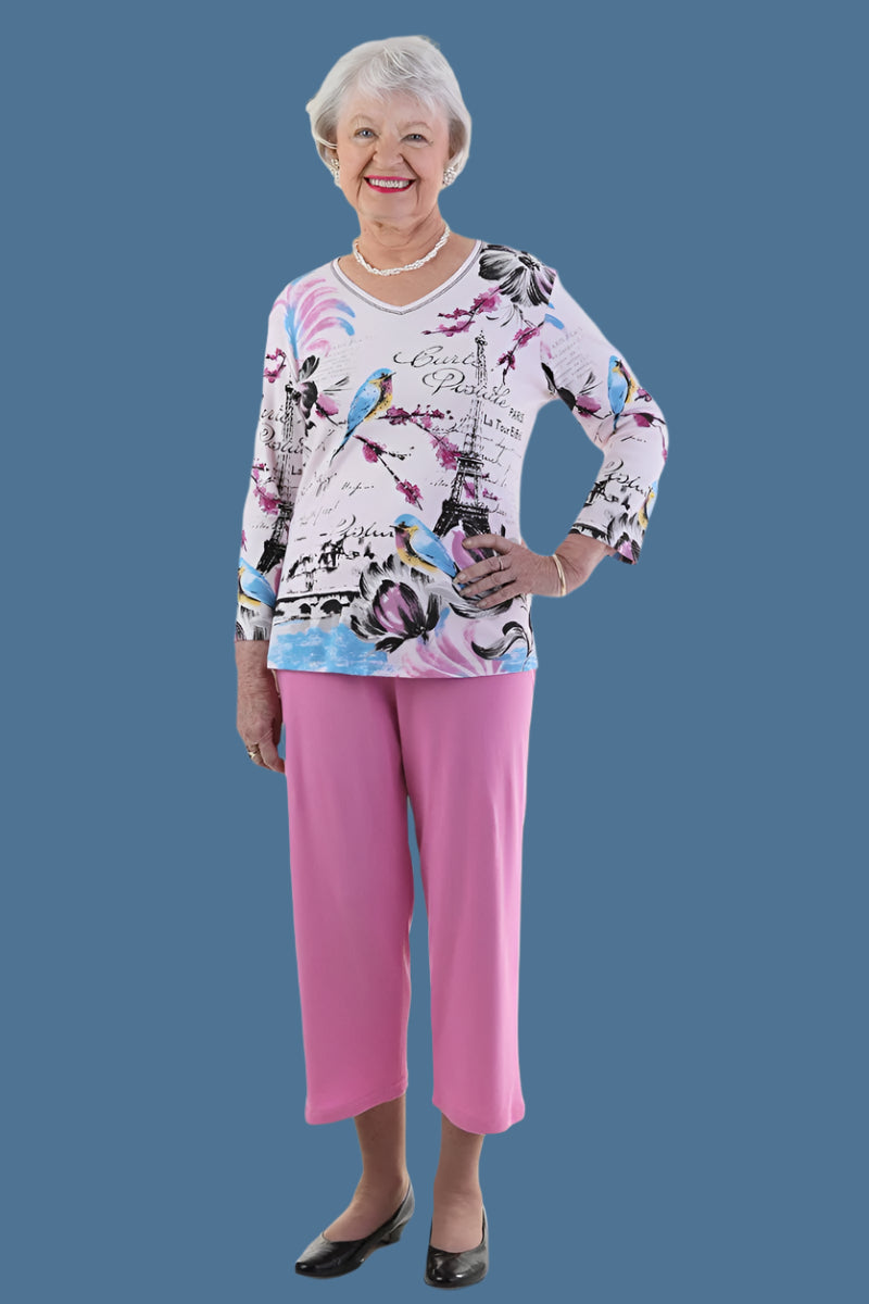 Cotton/Poly Knit Capri Pants for women by Buck & Buck in Fuchsia, and available in different sizes. This bottoms item is part of our trousers collection.