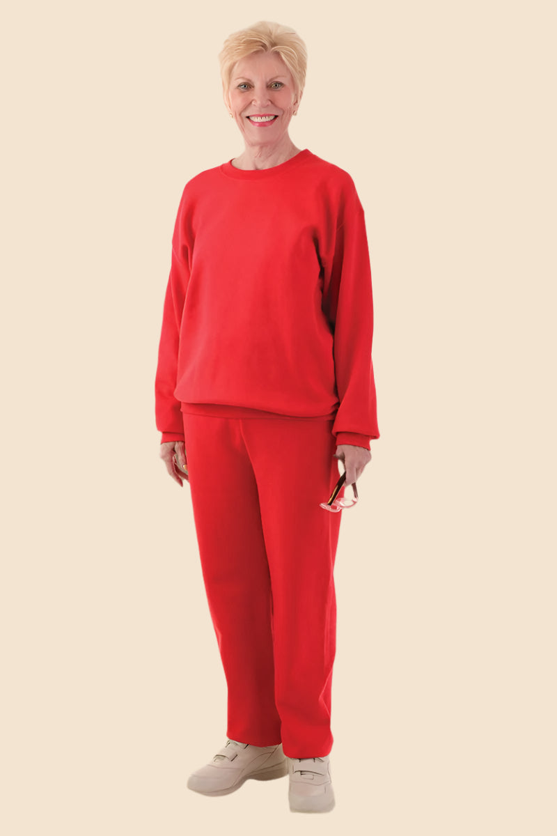 Women's Basic Sweat Top by Buck & Buck in Red, and available in different sizes. This tops item is part of our sweatshirts collection.
