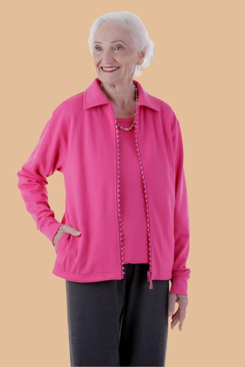 Sparkle Zipper Cardigan for women by Buck & Buck in Pink, and available in different sizes. This tops item is part of our cardigans collection.