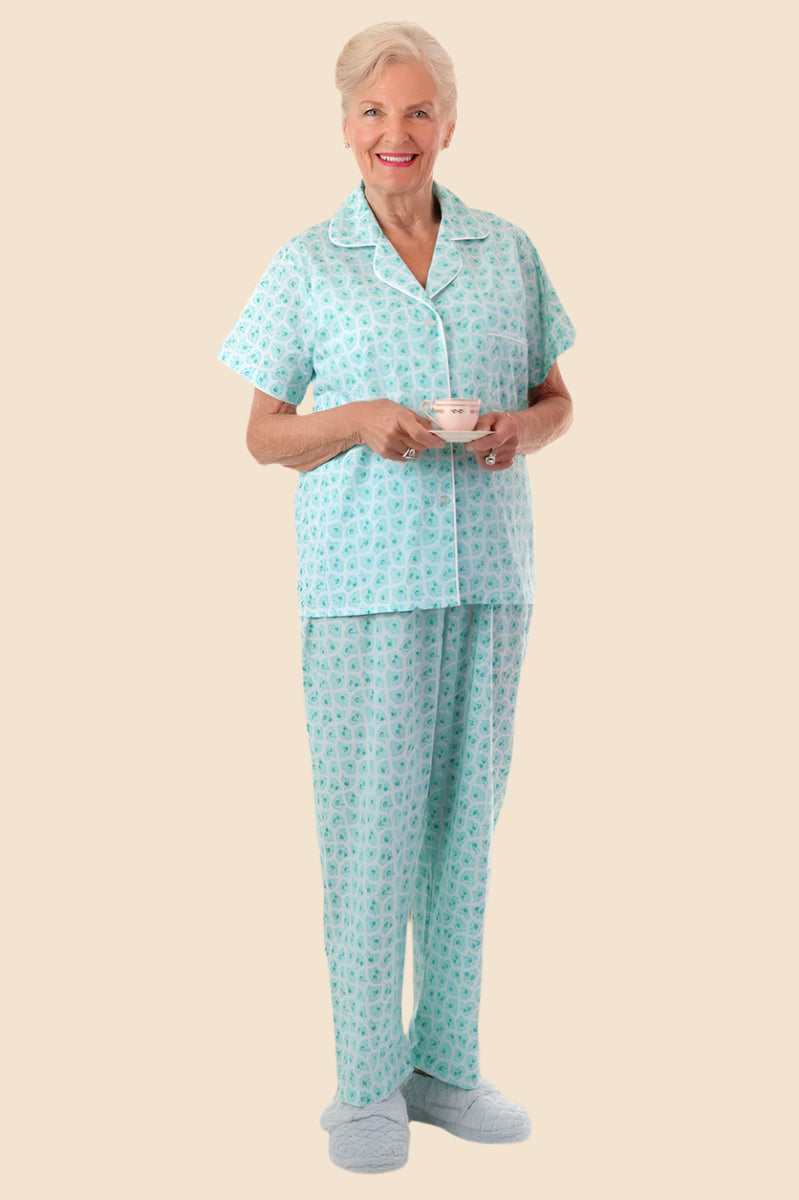 Women's Cotton/Poly Pajamas by Buck & Buck in Green, and available in different sizes. This sleepwear item is part of our pajamas collection.