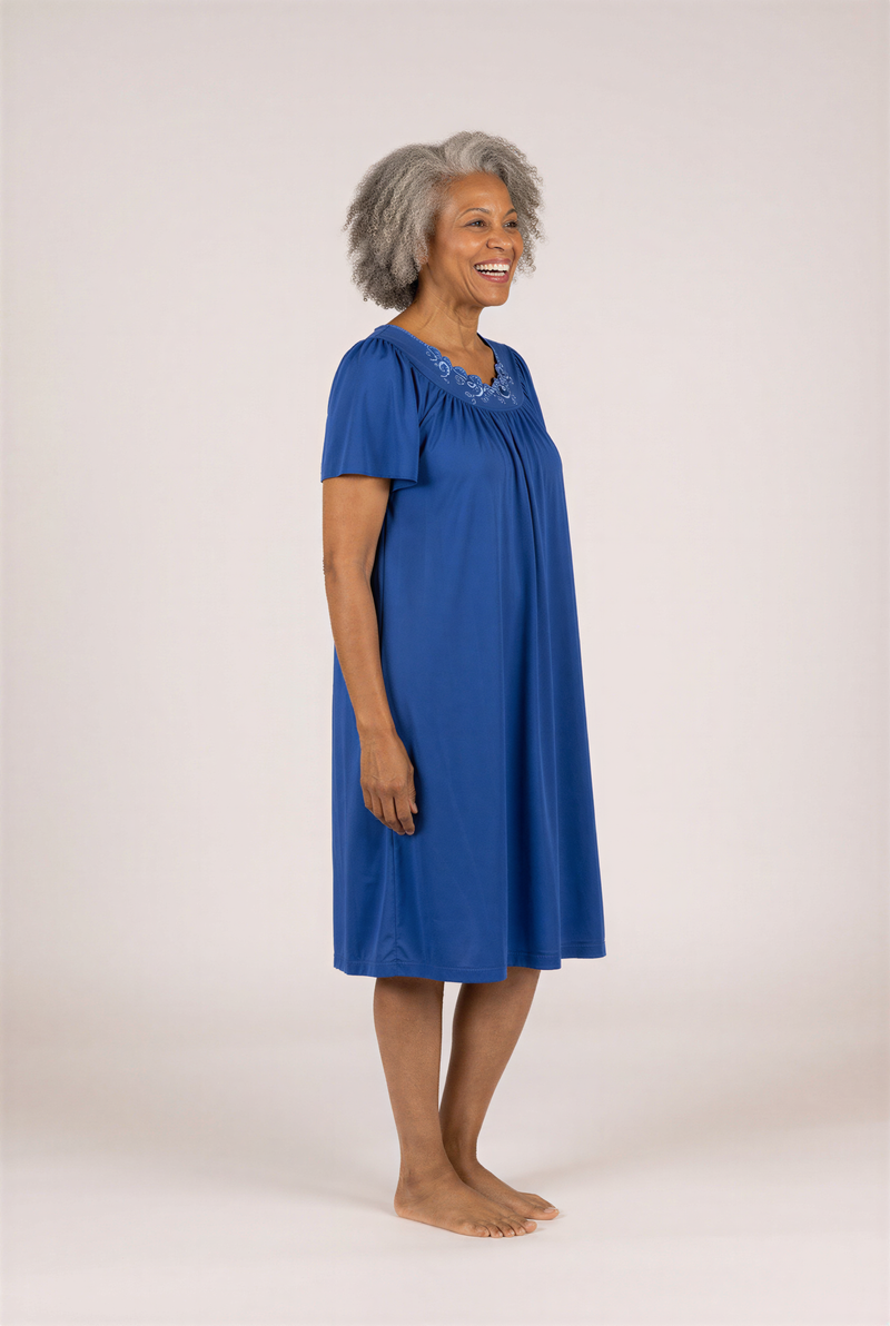 Shadowline Petals Short Gown by Shadowline in navy and available in different sizes. This nightgown item is part of our sleepwear collection.