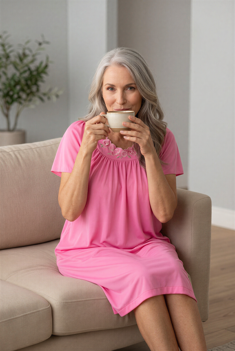Shadowline Petals Short Gown by Shadowline in Pink and available in different sizes. This nightgown item is part of our sleepwear collection.