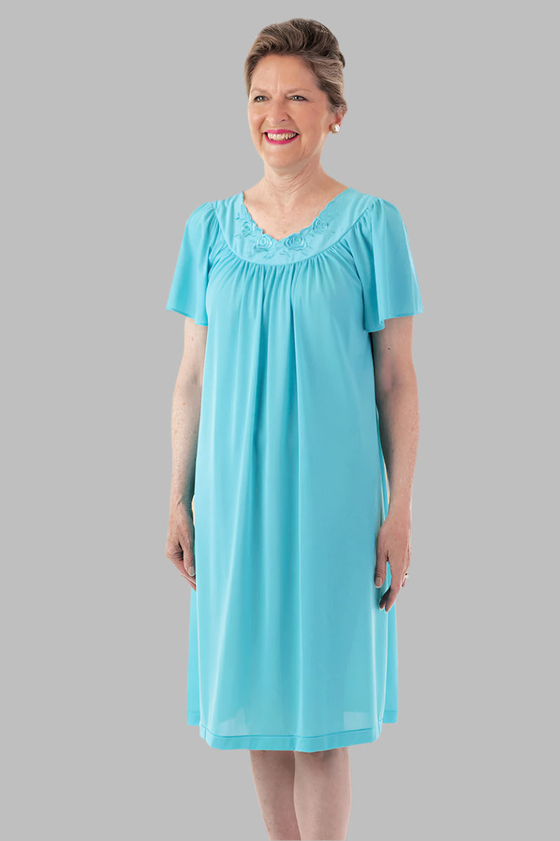 Shadowline Petals Short Gown for women by Buck & Buck in Turquoise, and available in different sizes. This sleepwear item is part of our nightgowns collection.