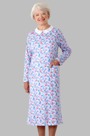 Printed Lace Collar Knit Snap Back Dress